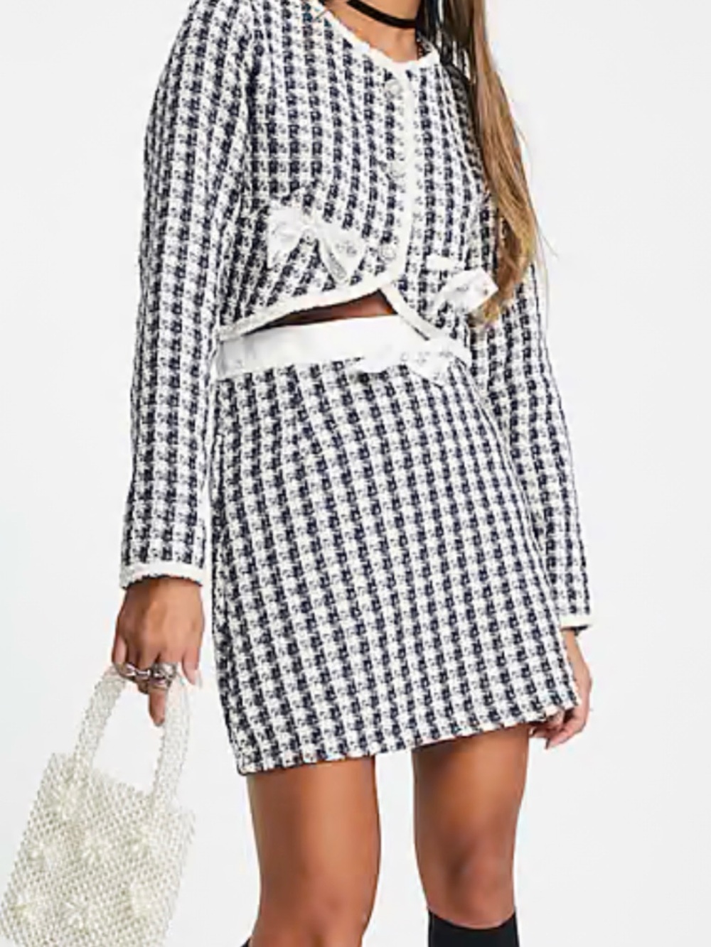 Sister Jane tweed mini skirt in navy and white, size xs